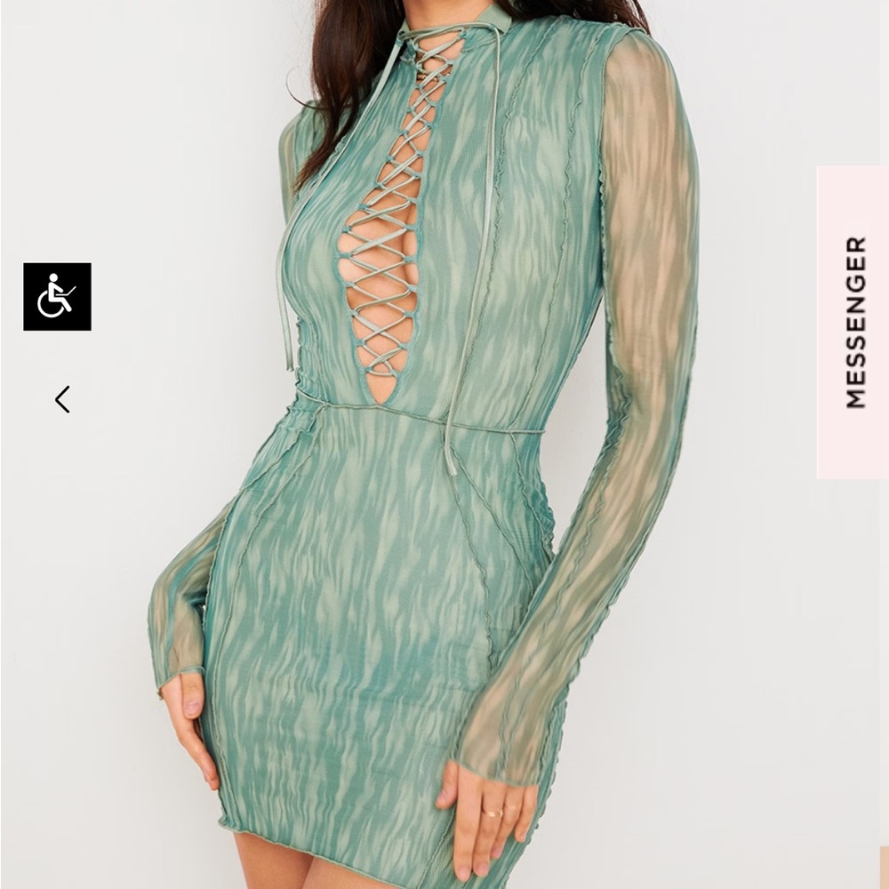 House of CB DYLAN dress Ivy printed mesh lace up mini dress. Brand new with tag